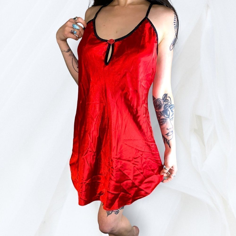 Vintage 80’s Red Satin Chemise by Romantic Moods